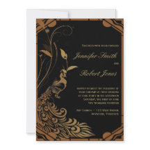 Bronze Art Deco Peacock Blommigt bröllopsinbjudan