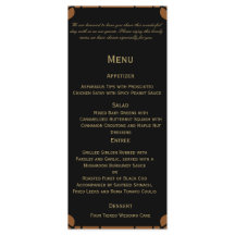 Bronze Art Deco Peacock och Blommigt Bröllop Menu