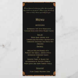 Bronze Art Deco Peacock och Blommigt Bröllop Menu Meny
