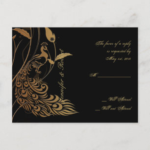 Bronze Art Deco Peacock och Blommigt OSA Postcard Inbjudan Vykort