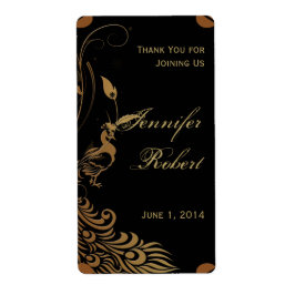 Bronze Art Deco Peacock och Blommigt Vin-etikett Fraktsedel