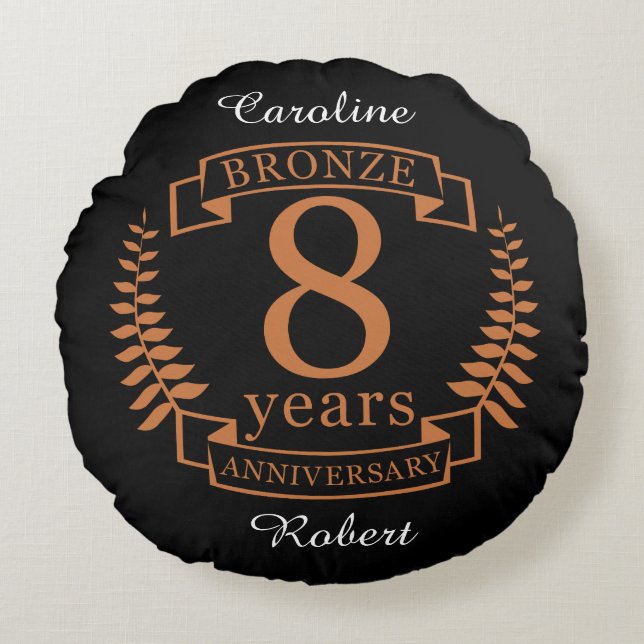 Bronze åttaårsdagen bröllop rund kudde (Framsidan)