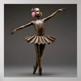 Bronze Ballerina med Rosa Headphone Autism Neuro Poster