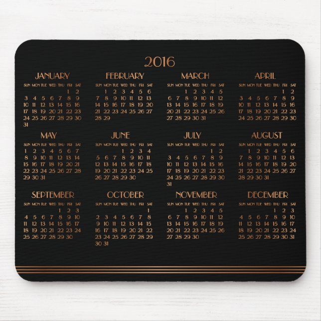 Bronze Black Art Deco Calendar 2016 Mouse Pad Musmatta (Framsidan)