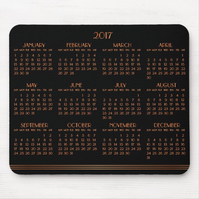 Bronze Black Art Deco Calendar 2017 Mouse Pad Musmatta (Framsidan)
