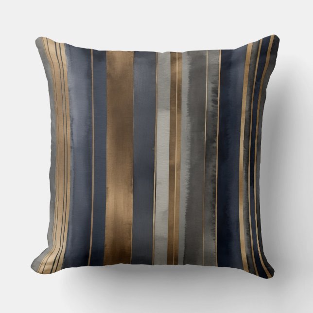Bronze Blue och charcol rand Kudde (Framsida)