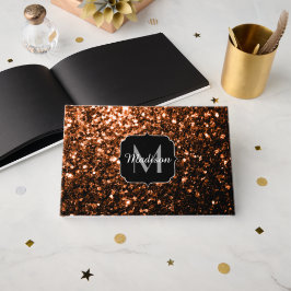 Bronze brun kopparfaux glitter gnistra Monogram Gästböcker