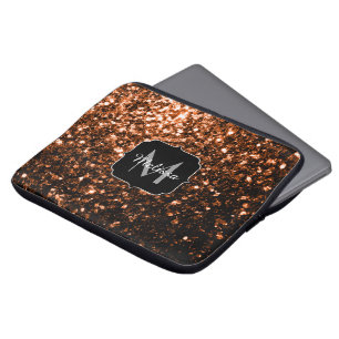 Bronze brun kopparfaux glitter gnistra Monogram Laptop Sleeve