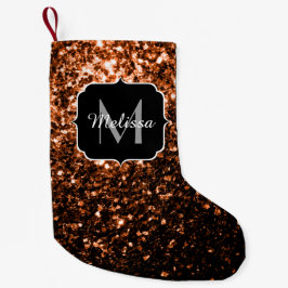 Bronze brun kopparfaux glitter gnistra Monogram Liten Julstrumpa