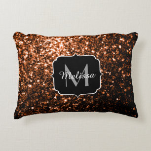 Bronze brun kopparfaux glitter gnistra Monogram Prydnadskudde
