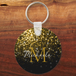 Bronze brunkopparfaux glitter-sparkler Monogram Nyckelring