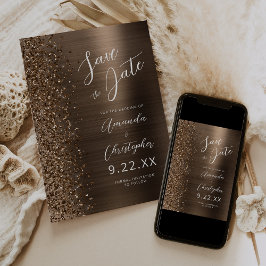 Bronze Brushed Metal Script Save the Date Meddelande