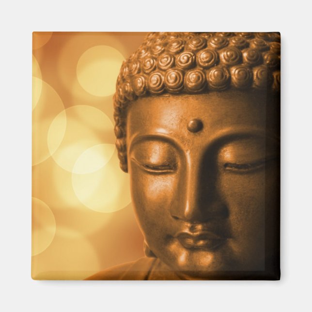 Bronze Buddha Statue med Golden Bokeh Background Magnet (Framsidan)