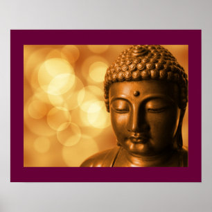 Bronze Buddha Statue med Golden Bokeh Background Poster