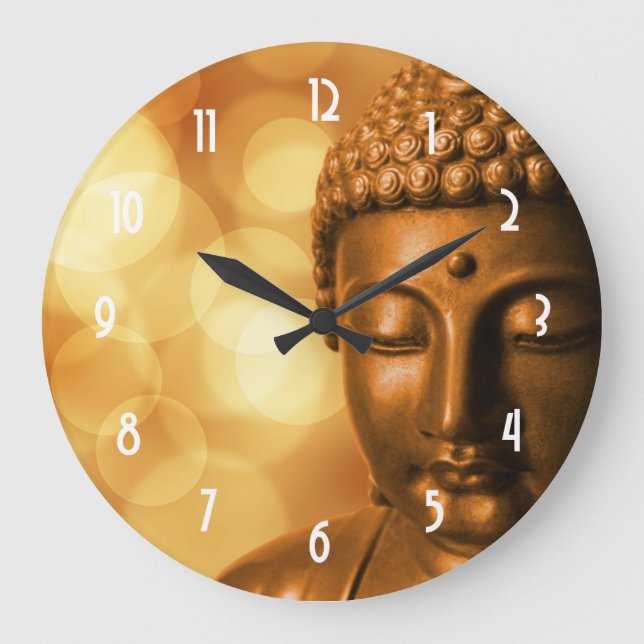 Bronze Buddha Statue med Golden Bokeh Background Stor Klocka (Framsida)