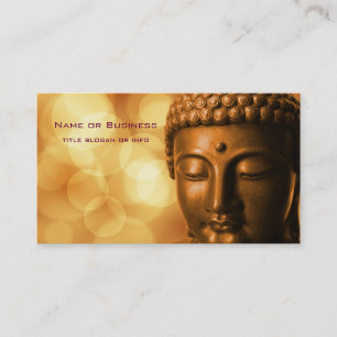 Bronze Buddha Statue med Golden Bokeh Background Visitkort
