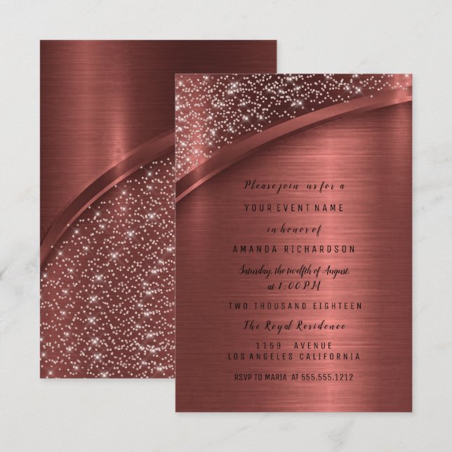 Bronze Burgund Glitter Sweet 16:e Födelsedagsfeste Inbjudningar (Fram/baksida)