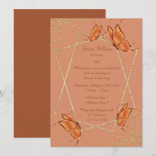 Bronze Butterflies, Glitter & Confetti Birthday Inbjudningar