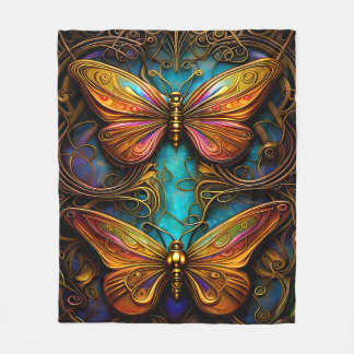 Bronze Butterflies på Aqua Blue Fleecefilt