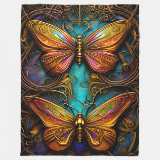 Bronze Butterflies på Aqua Blue Fleecefilt