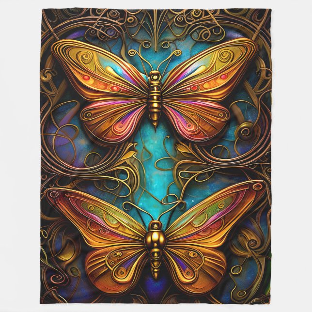 Bronze Butterflies på Aqua Blue Fleecefilt (Framsidan)