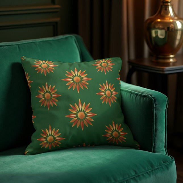 Bronze & Copper Radiance - Luxe Deco Sunburst Kudde (Glamorous Art Deco sunbursts in bronze & copper. Vintage luxury for your home.)