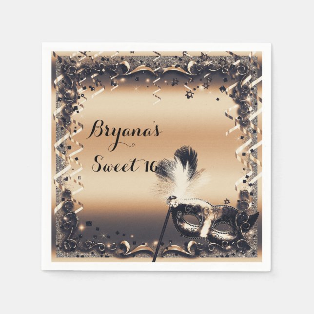 Bronze & Cream Masqueramasken Elegant Boll Party Pappersservett (Framsidan)