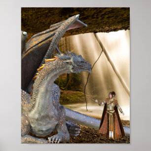 Bronze Dragon med Fairy Elf Queen Poster
