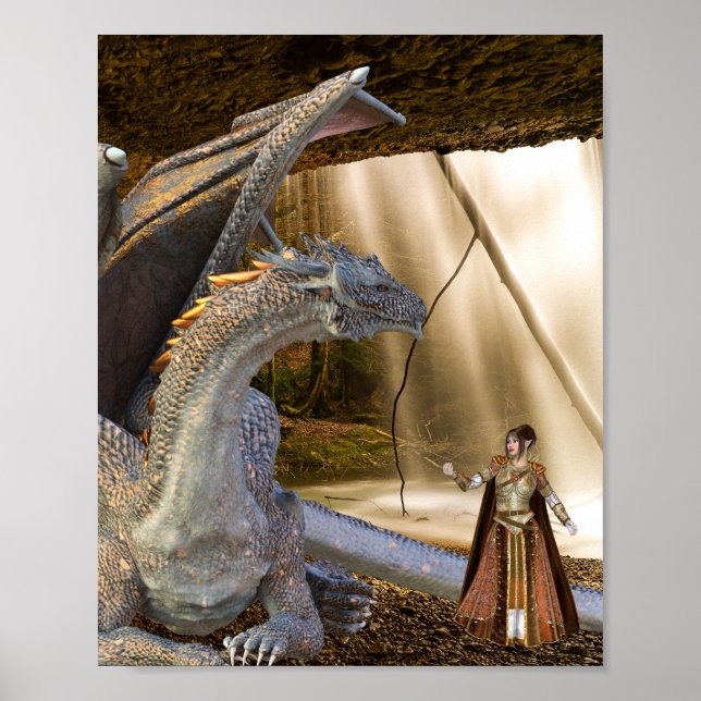 Bronze Dragon med Fairy Elf Queen Poster (Framsidan)