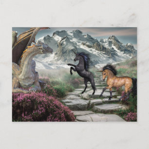 Bronze Dragon Unicorn Fantasy Vykort