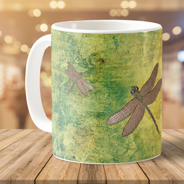 Bronze Dragonflies på Earthy Distress Kaffemugg (Skapare uppladdad)