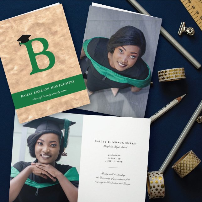 Bronze Foil Monogram Alphabet B Modern Photo Grad Inbjudan (Skapare uppladdad)