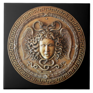 Bronze Fransk Medusa Wall Tile med grekiska nyckel Kakelplatta