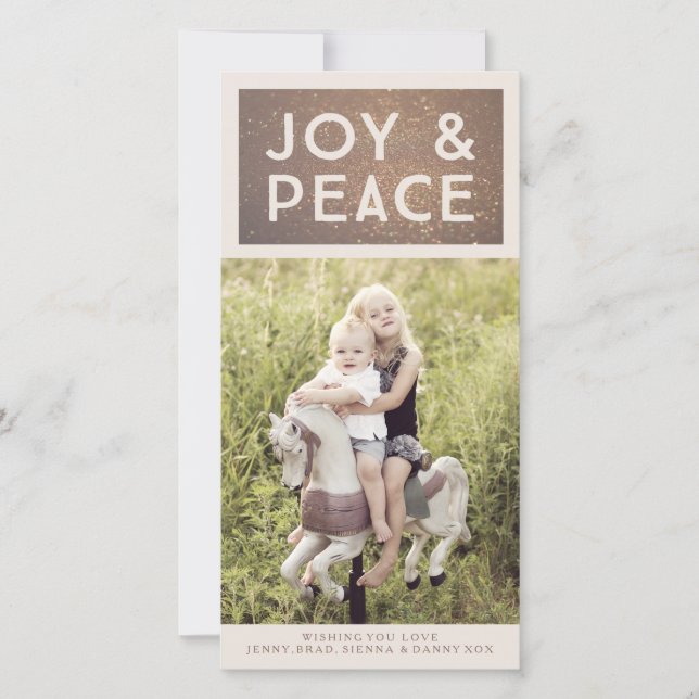 Bronze Glitter Joy & Peace Julafton Photo Card Julkort (Framsida)