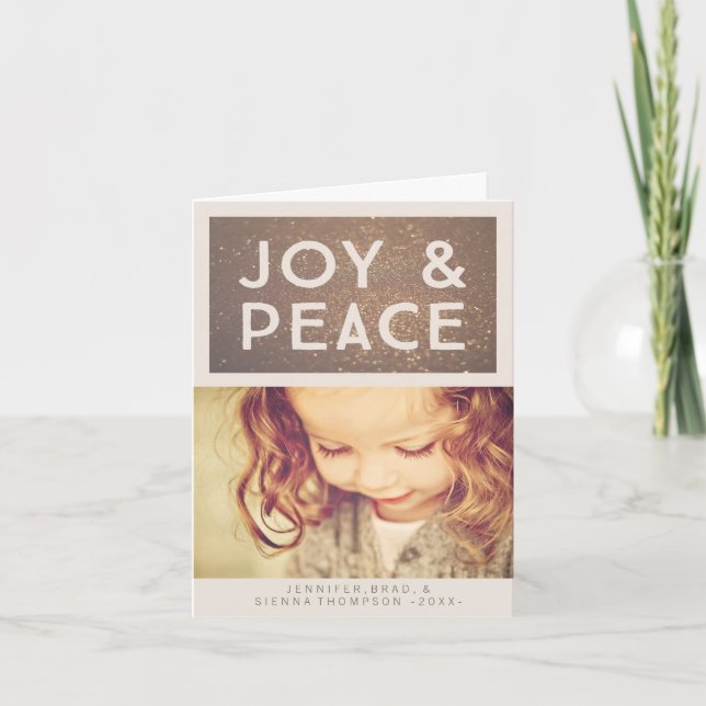 Bronze Glitter Joy & Peace-julfoto Helgkort (Framsida)