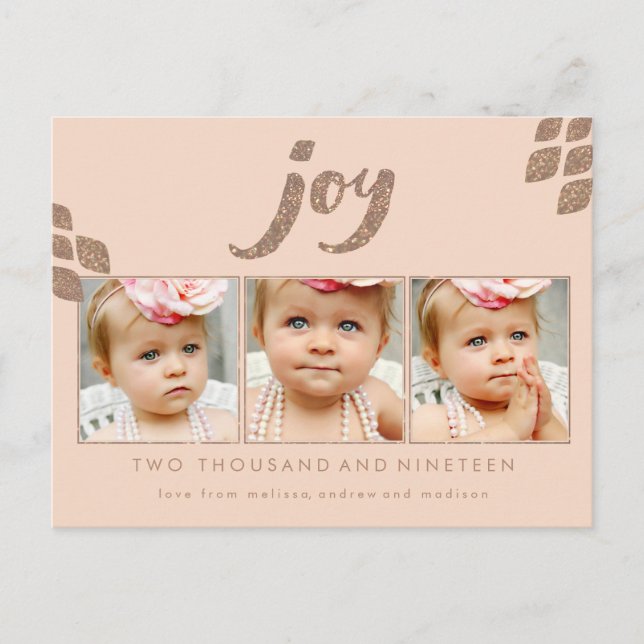 Bronze Glitter Peach Joy Julafton Photo Ram vykort (Framsida)