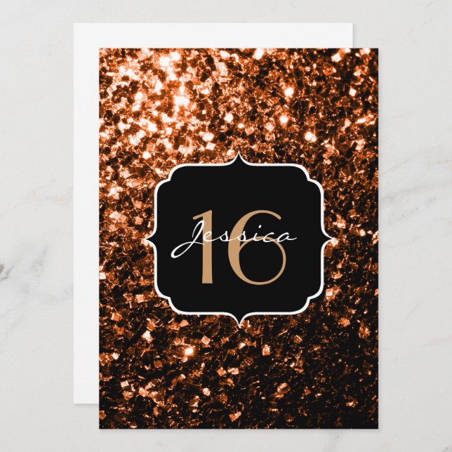 Bronze glitter sparkles Sweet 16-inbjudan Inbjudningar (Fram/baksida)