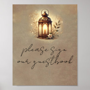 Bronze Glowing Lantern Rustic Bröllop Bord Poster
