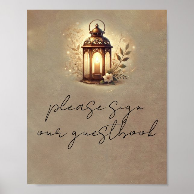 Bronze Glowing Lantern Rustic Bröllop Bord Poster (Framsidan)