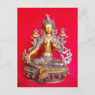 BRONZE GRÖNT TARA STATUE ANCIENT TIBET VYKORT