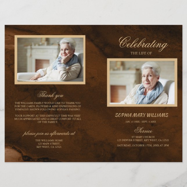 Bronze & Guld Funeral Program | Serviceorder (Framsida)