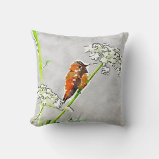 Bronze, guld grönt hummingbird och vita blommor gr kudde