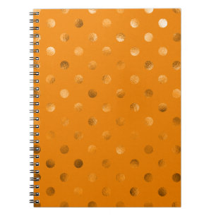 Bronze Guld Metallic Faux Foil Polka Dot Orange Anteckningsbok Med Spiral