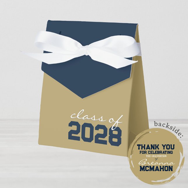 Bronze Guld & Navy Blue Studenten Favor Boxes Presentaskar (Dark Blue and Gold Graduation Favor Gift Boxes for any Class Year)