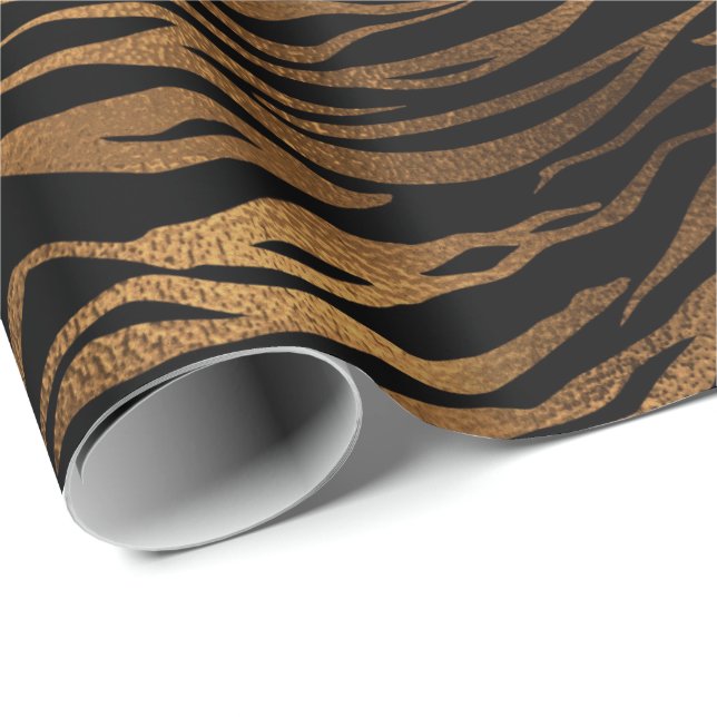 Bronze Honung Guld Metall Black Tiger Animal Skin Presentpapper (Rullad Hörn)