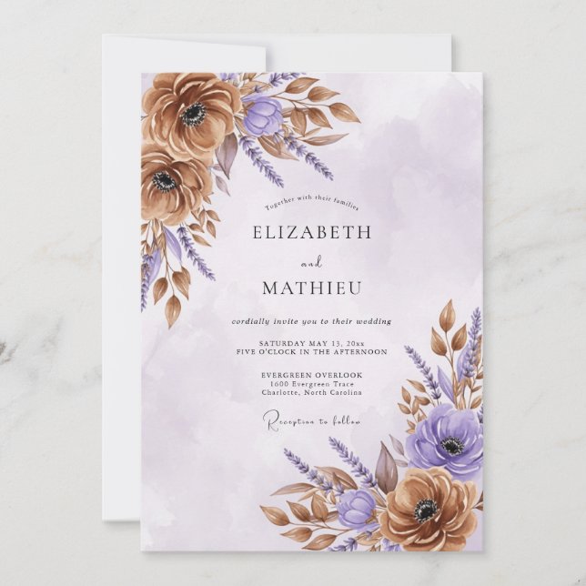 Bronze Lavender Refined Autumnal Wedding Inbjudningar (Framsida)