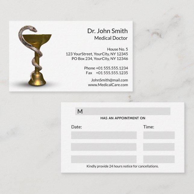 Bronze Medical Bowl Snake Hygieia White Caduceus Tidsbeställning Kort (Fram/baksida)