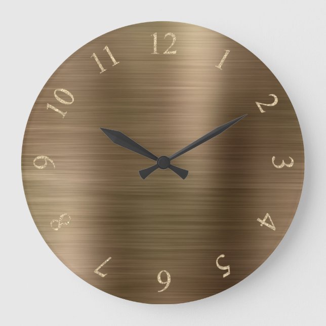 Bronze Metallic Minimal Glitter Guld US UK Nummer Stor Klocka (Framsida)