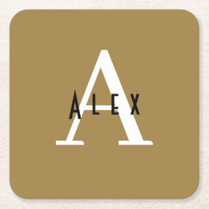 Bronze Mist Brown Modern Anpassningsbar Monogram Underlägg Papper Kvadrat