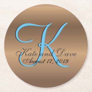 Bronze Monogram Fantastisk Fab Underlägg Papper Rund